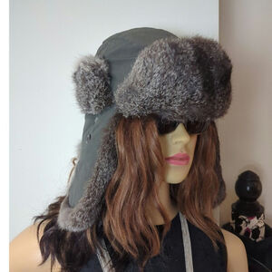 Fur Hat PAUL LEINBURD by CROWNCAP Brown & Tan Multi REAL fur aviator trapper hat
